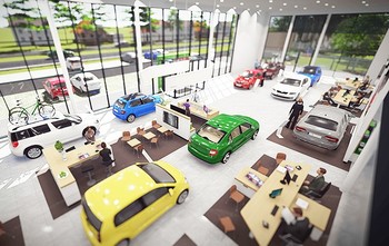 Salon i Serwis Samochodów Skoda w Warszawie - wnętrze salonu sprzedaży widziane z antresoli