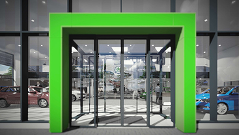 Budynek Biurowy i Serwis Skoda w Warszawie - portal wejściowy